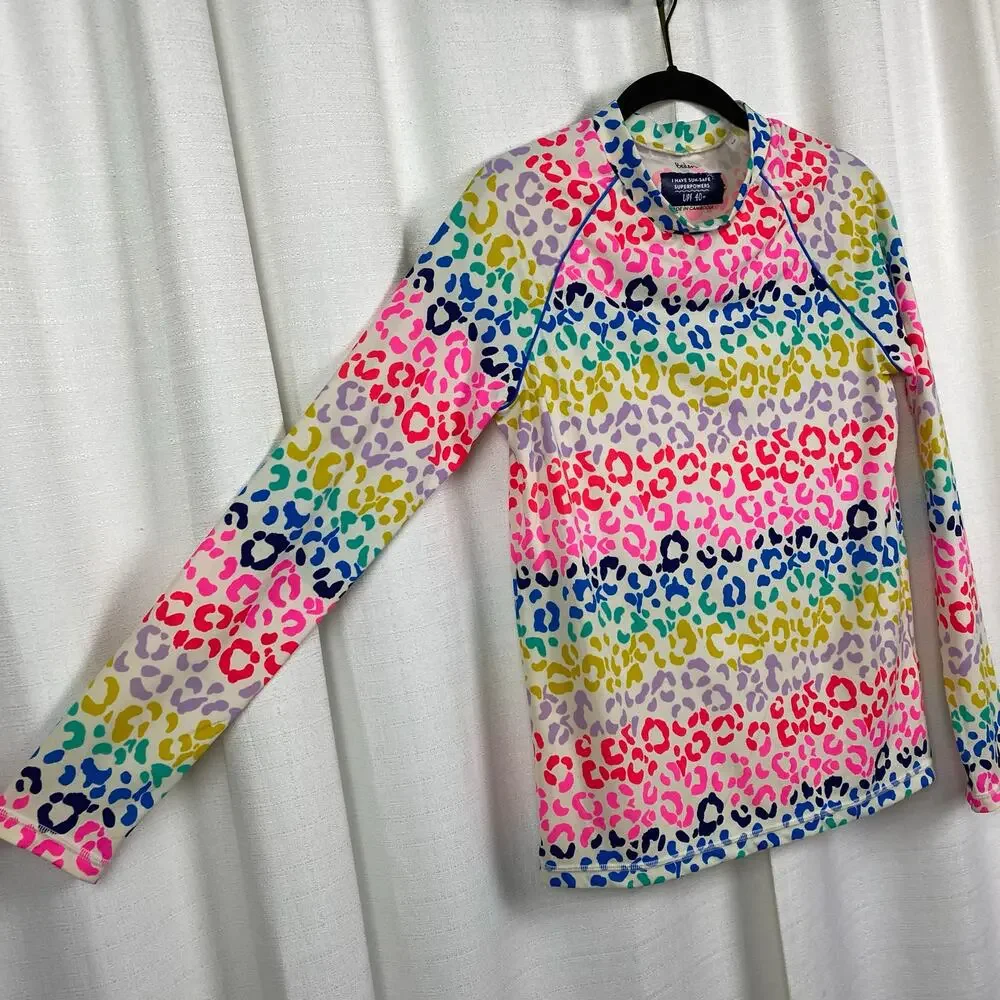 Boden Mini Boden Girls Rainbow Leopard Print Rash Guard Sz.15-16Y